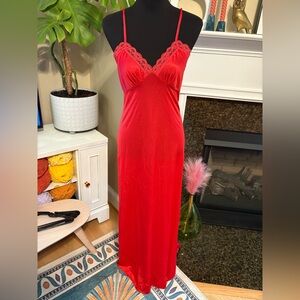 Vintage 1970s Sexy Red Nylon Slip Dress